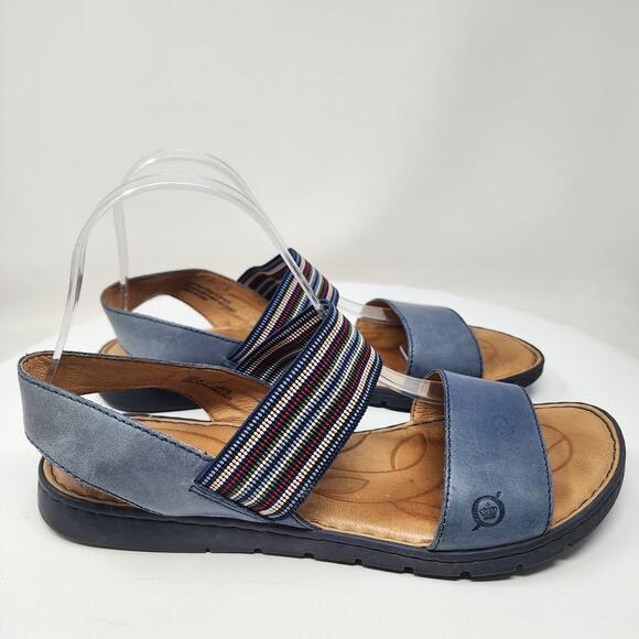 Born Parson Flat Sandals Women 10M Blue Leather Striped Elastic Comfort Shoes - Picture 2 of 15
